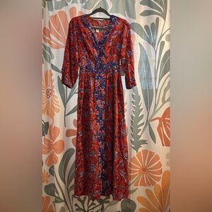 NWT Boho Floral Red and Blue Women's Maxi Dress - XS